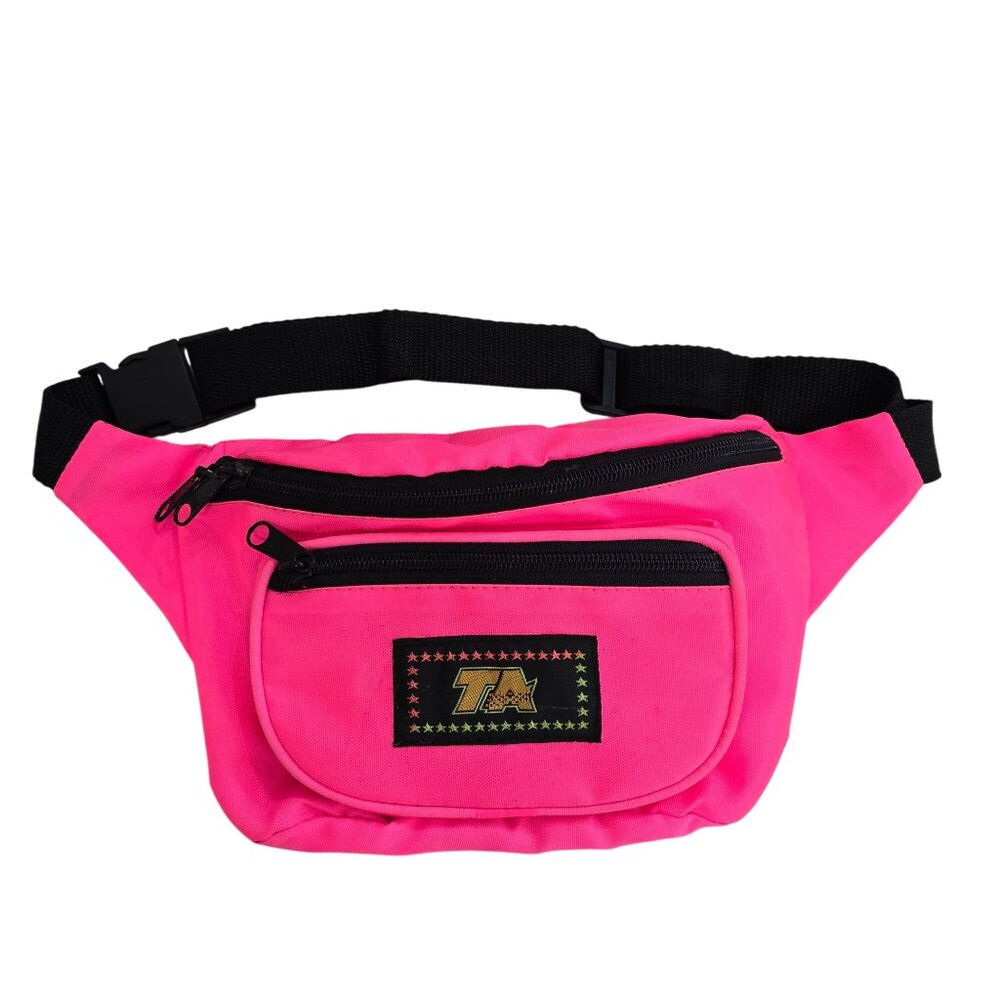 Vintage 90s Neon Pink Fanny pack crossbody Adjustable Black Strap festival retro